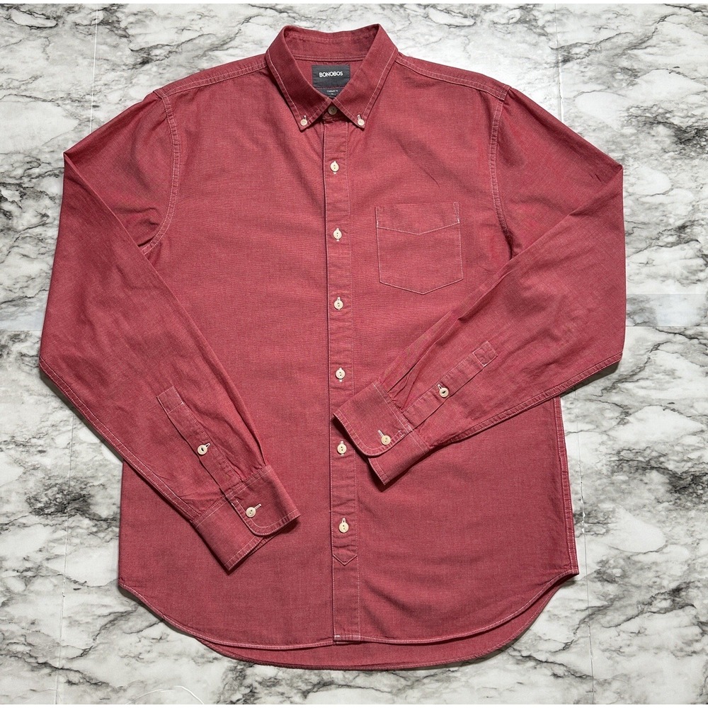 Bonobos Standard Fit Men's Shirt‎ Size M Hot Pink Long Sleeve Button Up Pocket